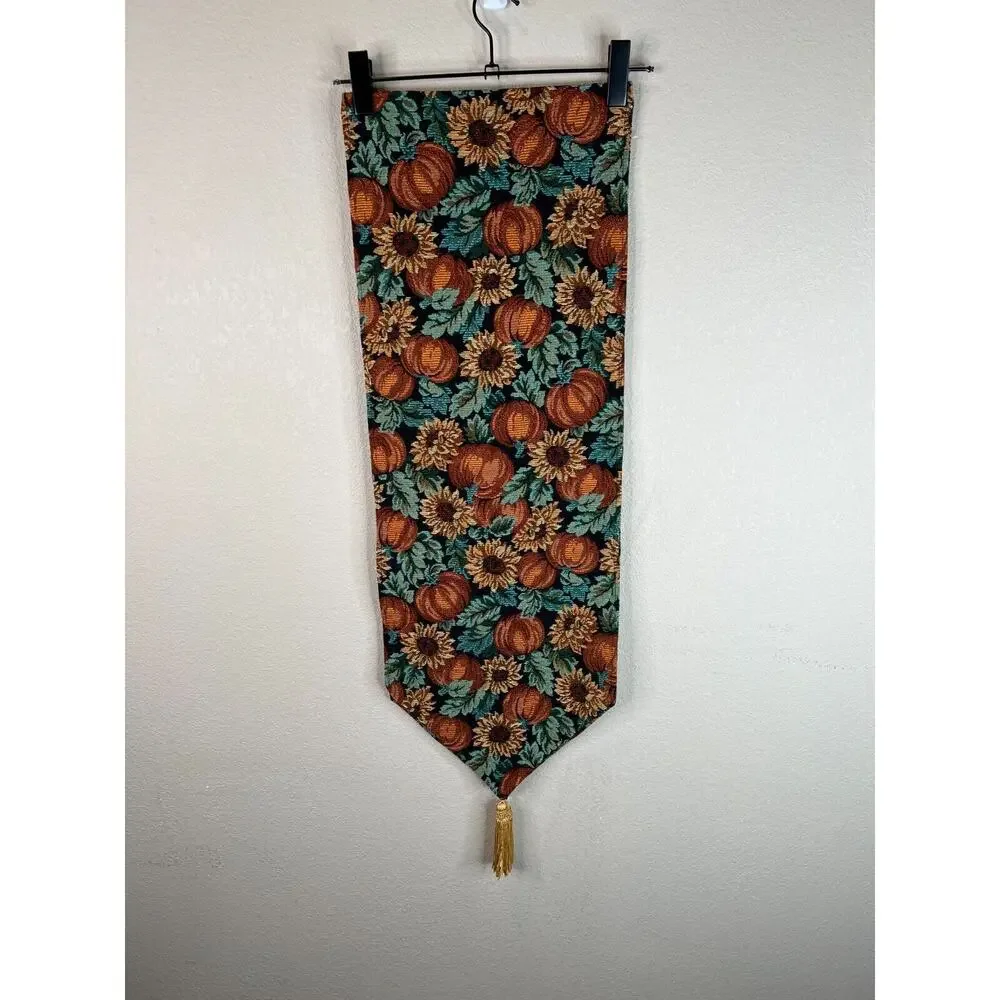 Fall Table Runner‎ Orange Teal Pumpkin Sunflowers
